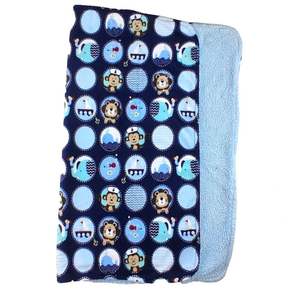 Garanimals Blue Sailor Monkey Circles Blanket Sherpa Lovey Walmart Lion Whale